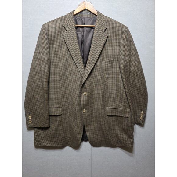 Vintage Men’s Wool Suit Jacket Blazer 52T Tall Brown Houndstooth Made in Canada